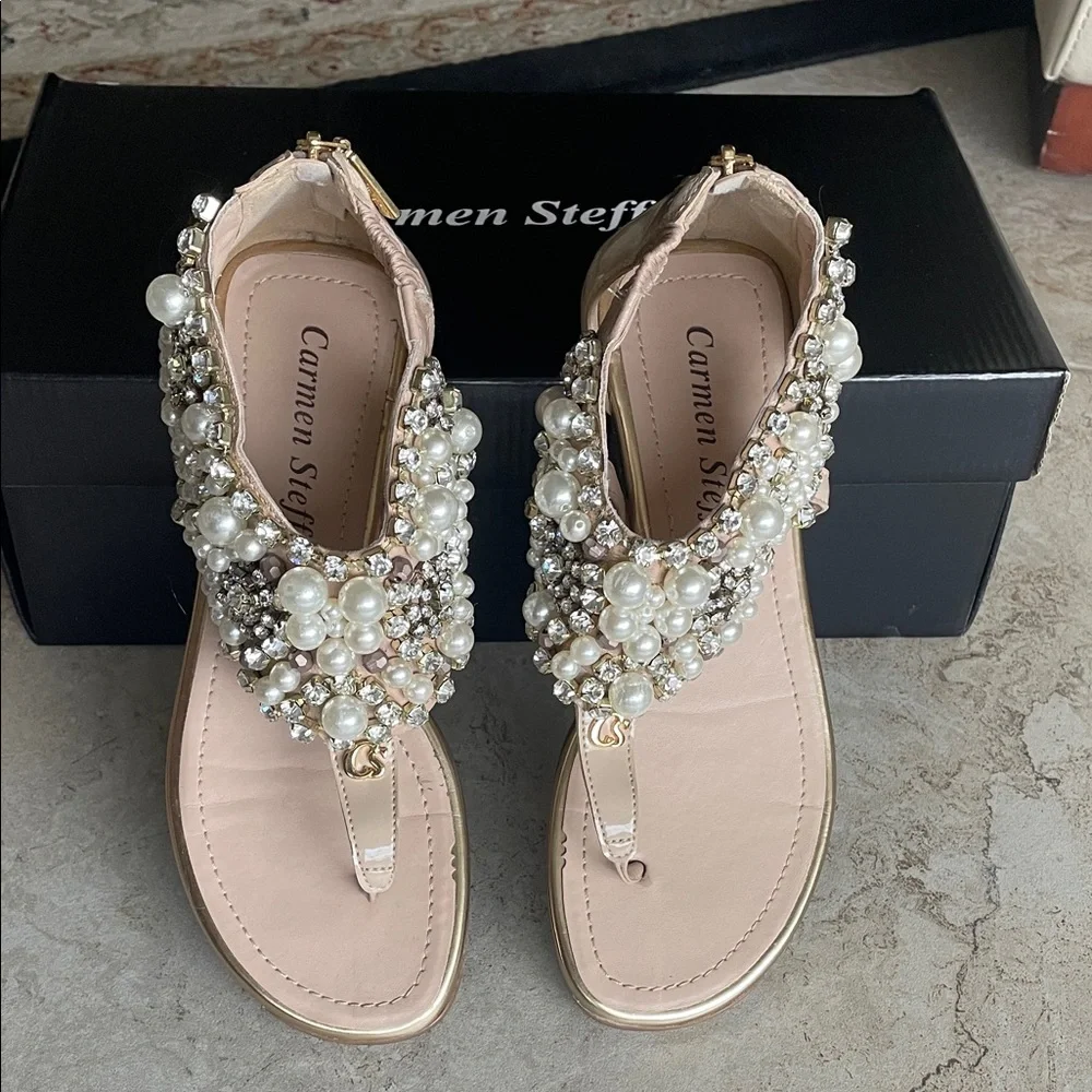 Crystal Pearl Embellished Sandals new in box